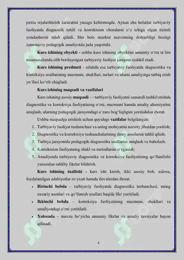 Tarbiyaviy faoliyatni tashkil etishda diagnostika va kerreksiya 4