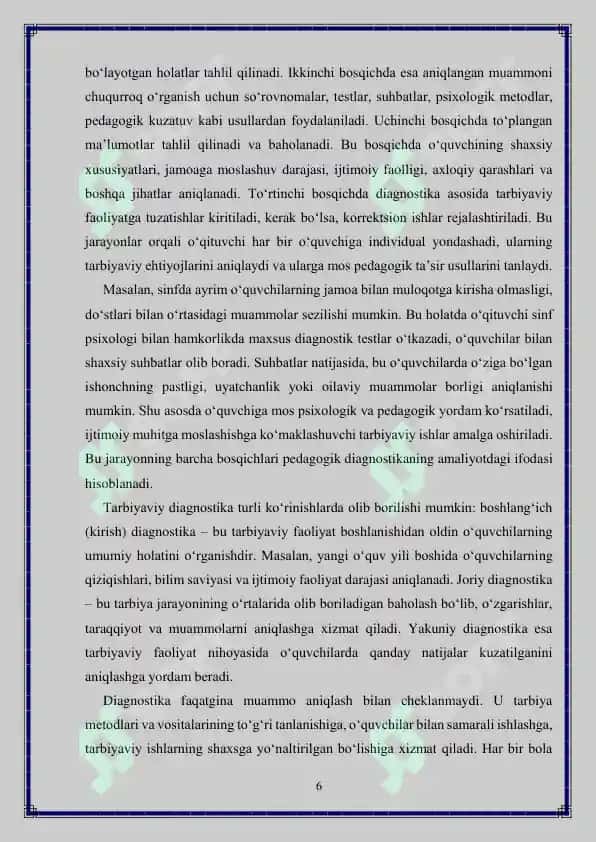 Tarbiyaviy faoliyatni tashkil etishda diagnostika va kerreksiya 6