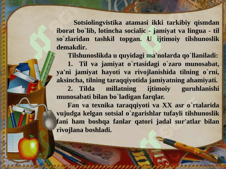 SOTSIOLINGVISTIKAGA OID TADQIQOTLAR SHARHI 2