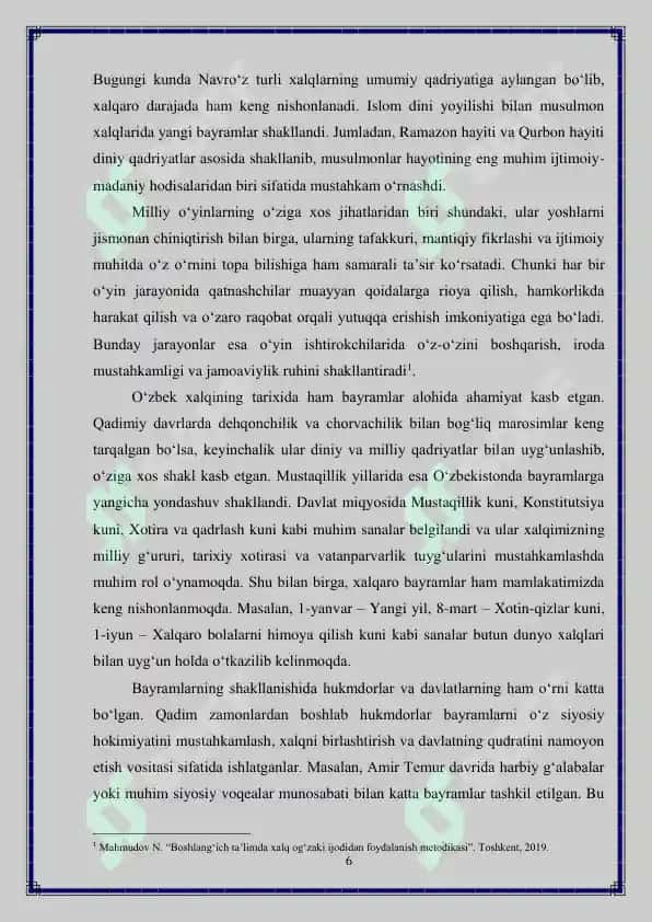 Turli darajadagi bayramlarni tashkil qilish xususiyatlari 6