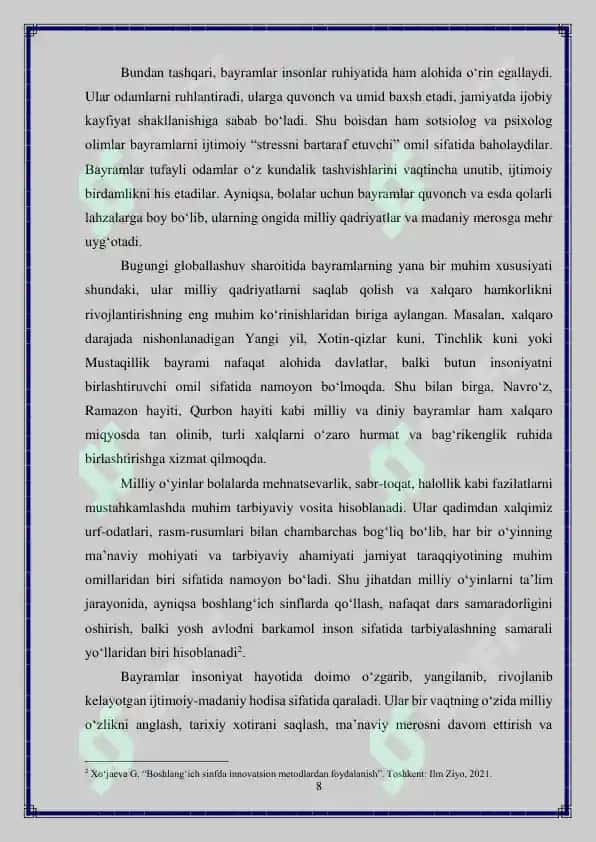 Turli darajadagi bayramlarni tashkil qilish xususiyatlari 8
