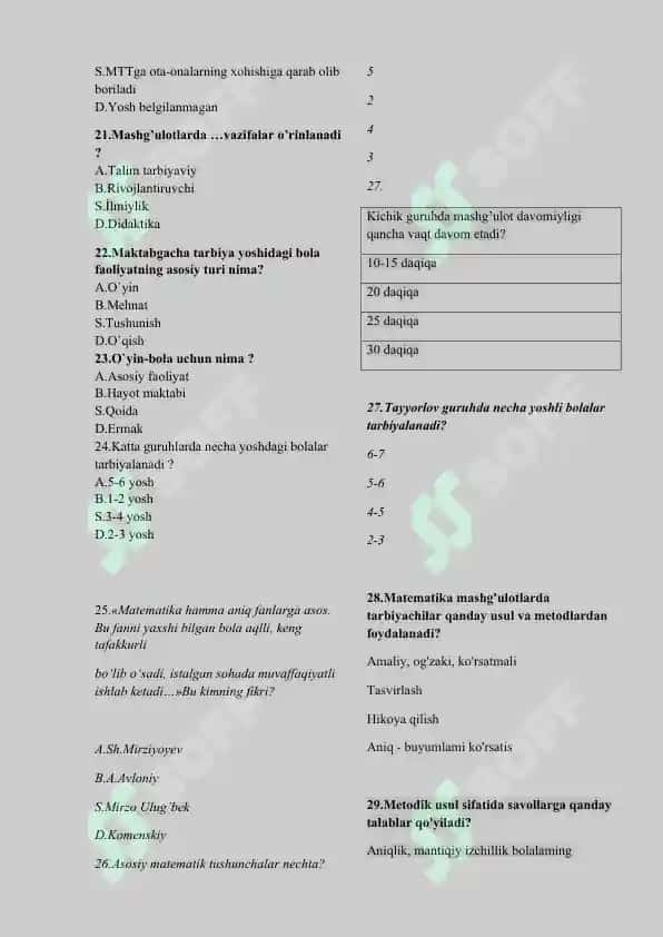 Elementar matematik tasavvurlarni shakllantirish fanidan test savollari 3
