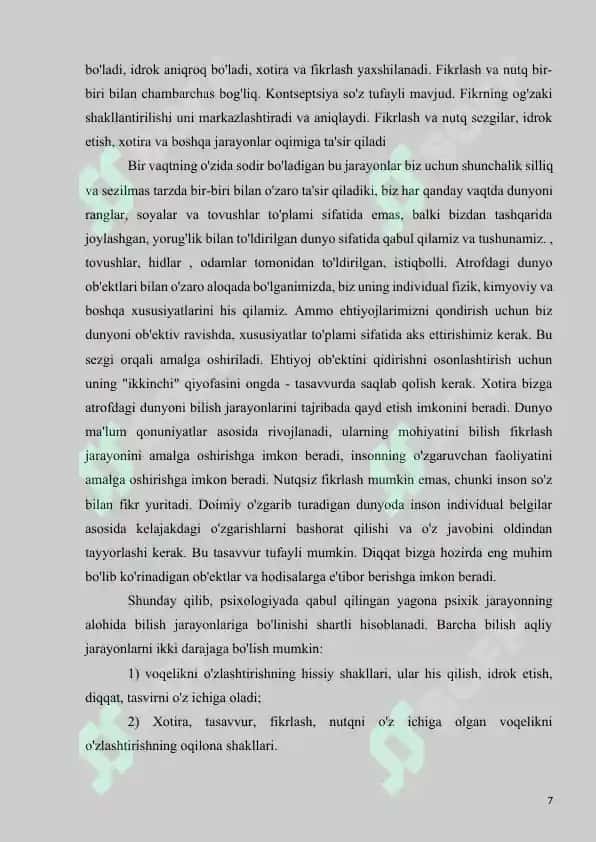 Bilish jarayonlari psixodiagnostikasi va rivojlantirish usullari 7