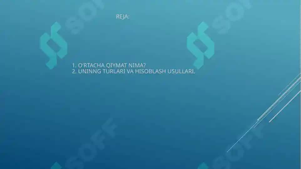 O’rtacha qiymatlarning turlari va ularning hisoblash usullari 2