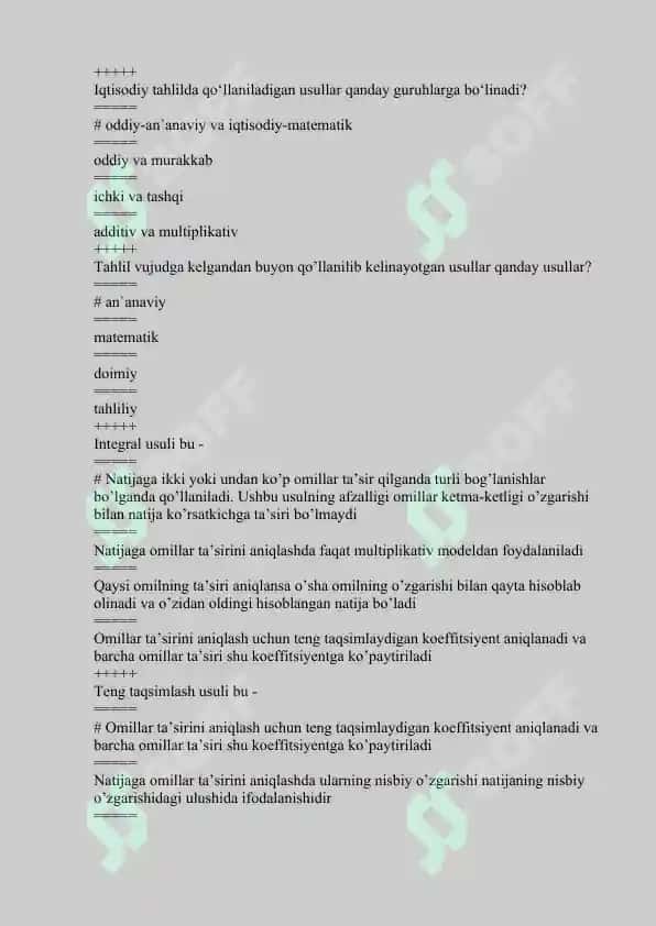IQTISODIY TAHLIL” FANIDAN TEST SAVOLLARI 2