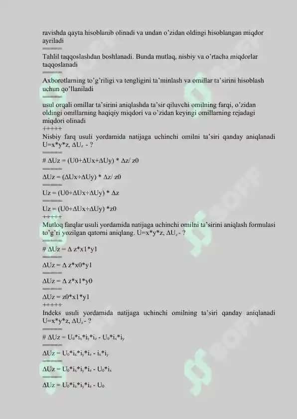 IQTISODIY TAHLIL” FANIDAN TEST SAVOLLARI 5