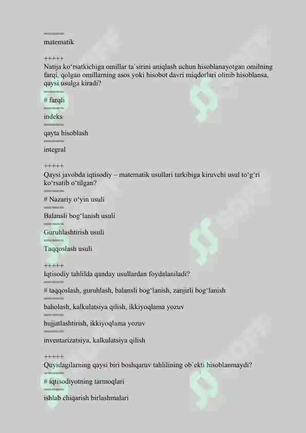 IQTISODIY TAHLIL” FANIDAN TEST SAVOLLARI 7