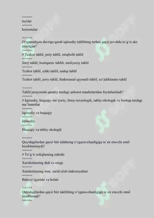 IQTISODIY TAHLIL” FANIDAN TEST SAVOLLARI 8