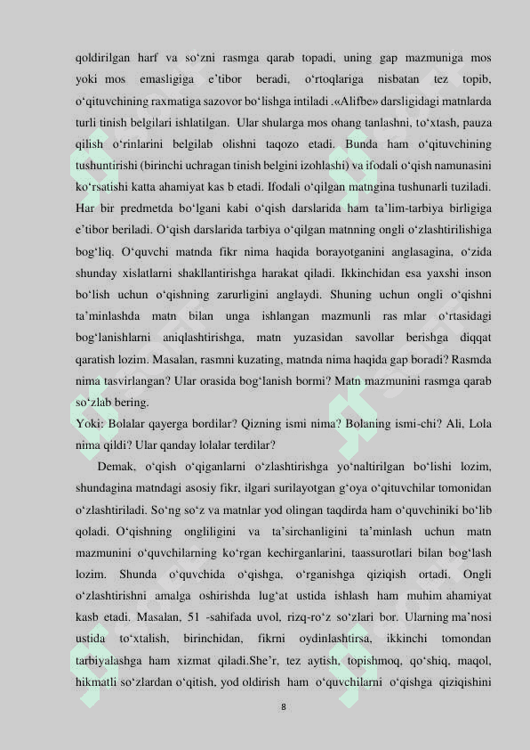 Savod oʻrgatish davrida oʻquvchilarni diktant yozishga oʻrgatish 8