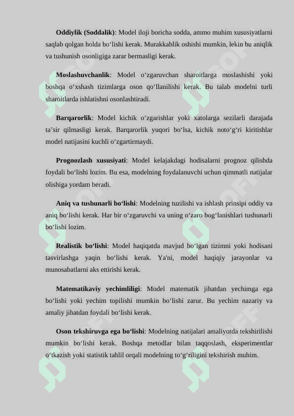 MATEMATIK MODELLARGA QO'YADIGAN ASOSIY TALABLAR 3