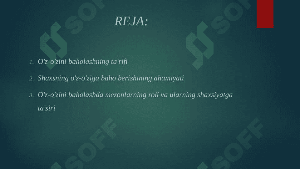 Shaxsning o'z - o'ziga baho berish mezonlari. 2