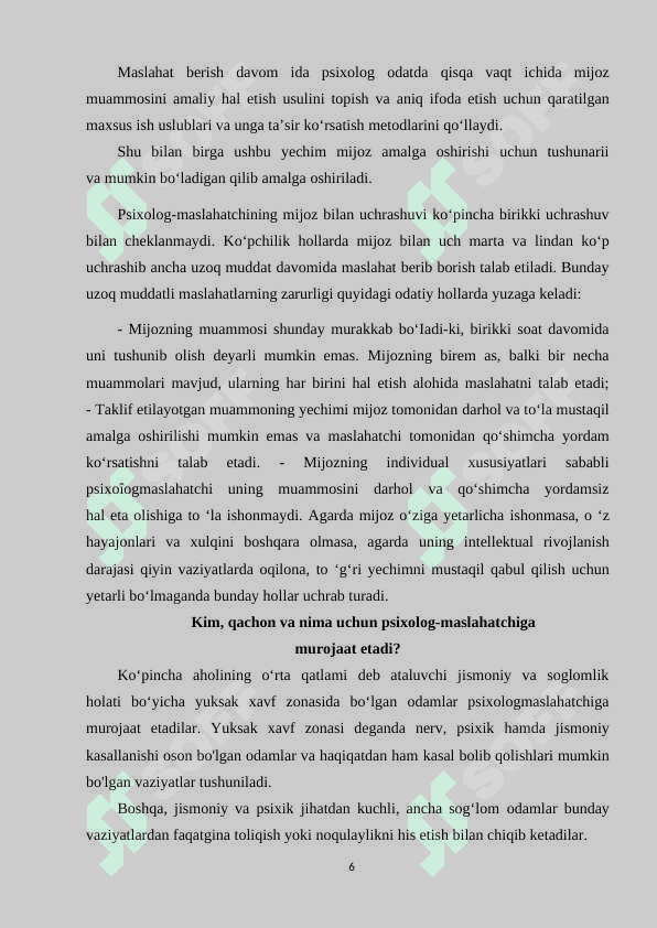 PSIXOLOK MASLAHATCHI SHAXSGA QO'YILADIGAN TALABLARI 6