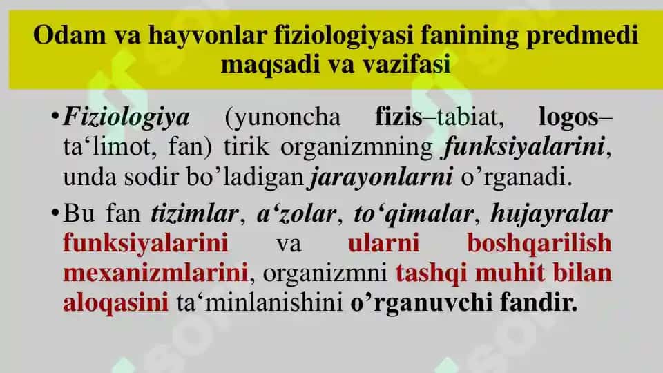 Odam va Hayvonlar Fiziologiyasi 4