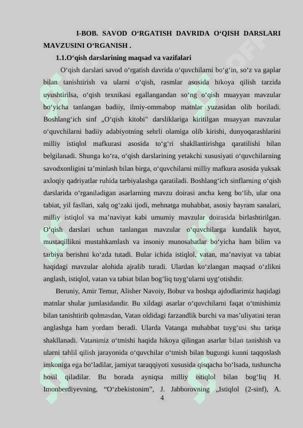 SAVOD OʻRGATISH DAVRIDA OʻQISH DARSLARI MAVZUSINI OʻRGANISH 4