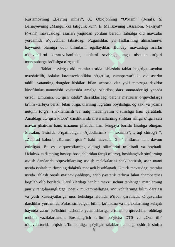 SAVOD OʻRGATISH DAVRIDA OʻQISH DARSLARI MAVZUSINI OʻRGANISH 5