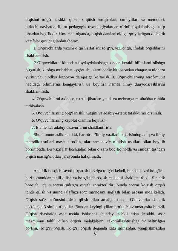 SAVOD OʻRGATISH DAVRIDA OʻQISH DARSLARI MAVZUSINI OʻRGANISH 6