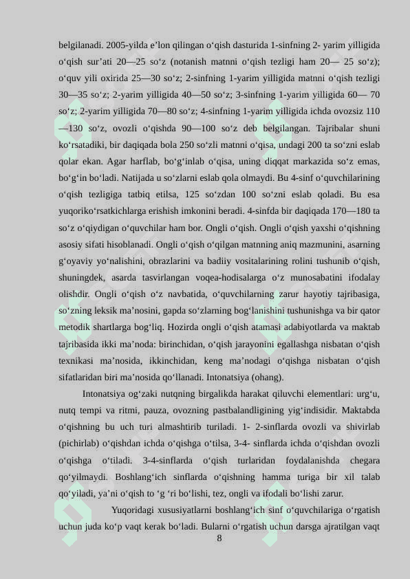 SAVOD OʻRGATISH DAVRIDA OʻQISH DARSLARI MAVZUSINI OʻRGANISH 8