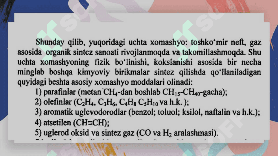 Organik sintezda qo'llaniladigan xomashyolar 3