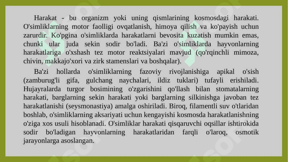 O’SIMLIKLARNING HARAKATLANISHI 3