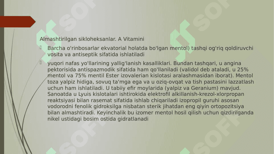 Alisiklik moddalar asosida olinadigan dori preparatlari pptx 4