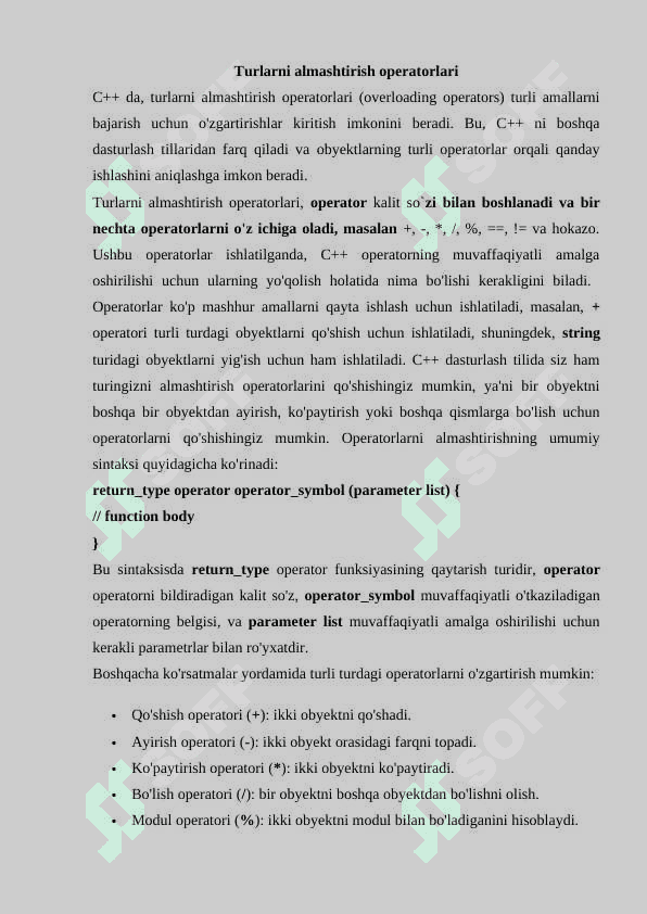 Turlarni almashtirish operatorlari. 2