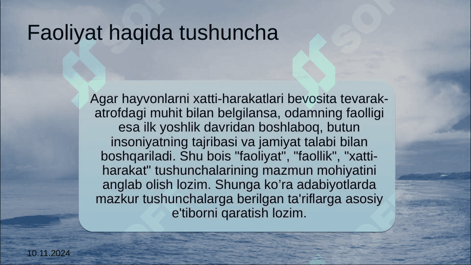 Faoliyat va faollik turlari. 2