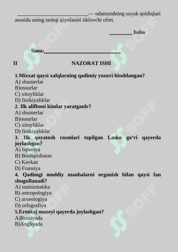 5-sinf tarixdan nazorat ishi 4