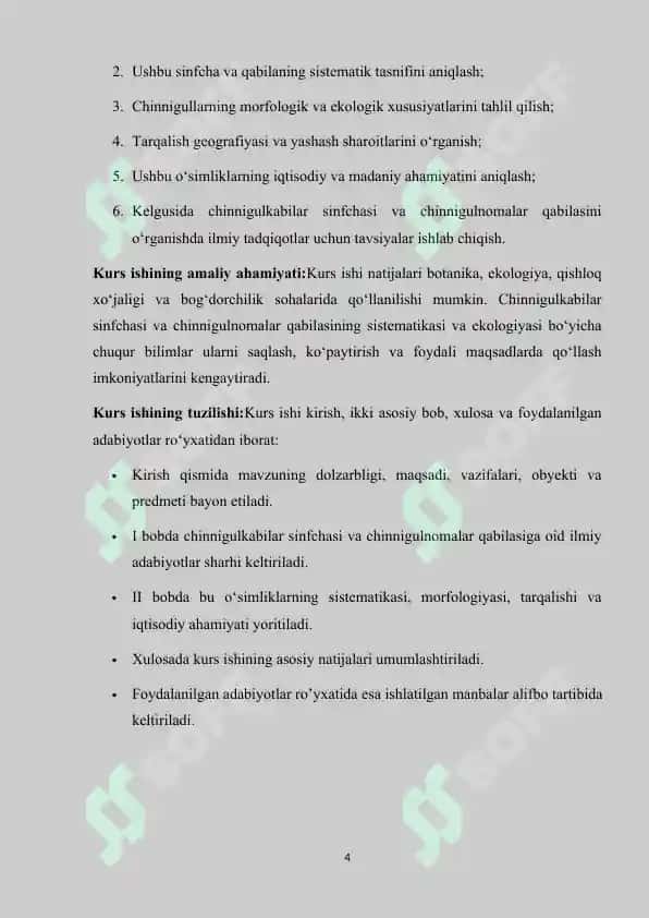 Chinnigulkabilar va chinnigulnamolar mavzusida kurs ishi 4