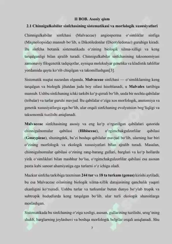 Chinnigulkabilar va chinnigulnamolar mavzusida kurs ishi 7