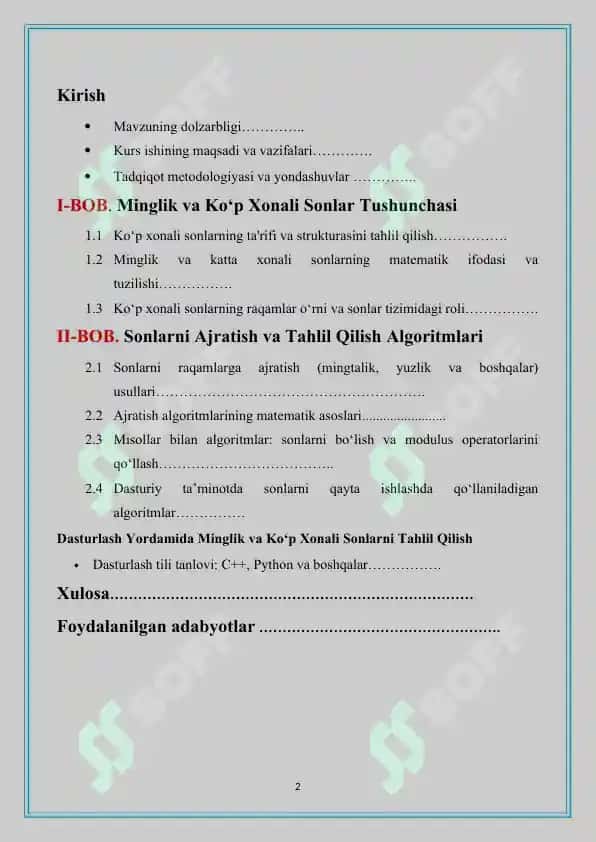Minglik va koʻp xonali sonlar kontsentrida 2