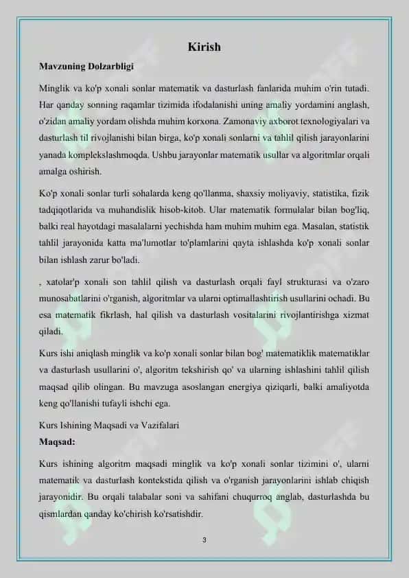 Minglik va koʻp xonali sonlar kontsentrida 3