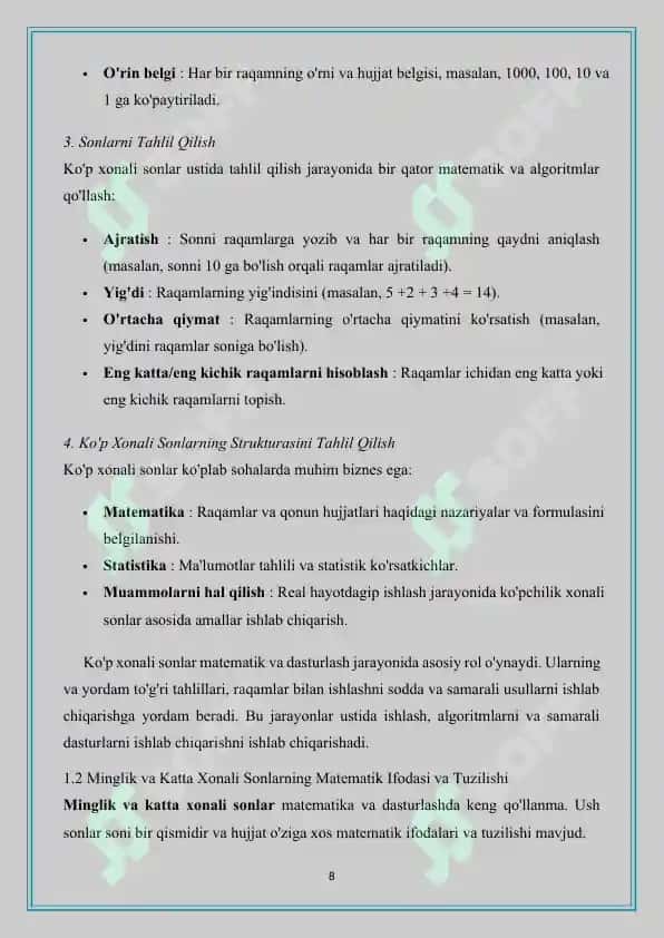 Minglik va koʻp xonali sonlar kontsentrida 8