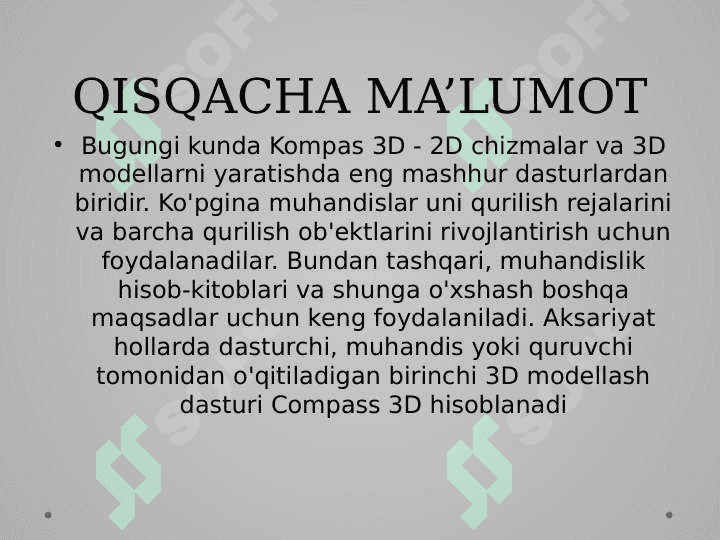 COMPAS 3D DASTURINING IMKONIYATLARI 3