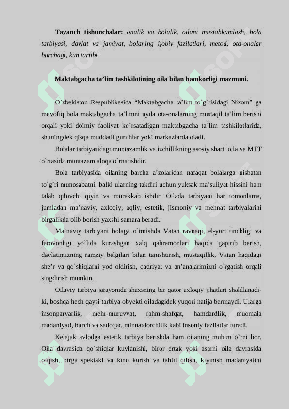 Maktabgacha ta’lim muassasasi, oila va maktab hamkorligi 2