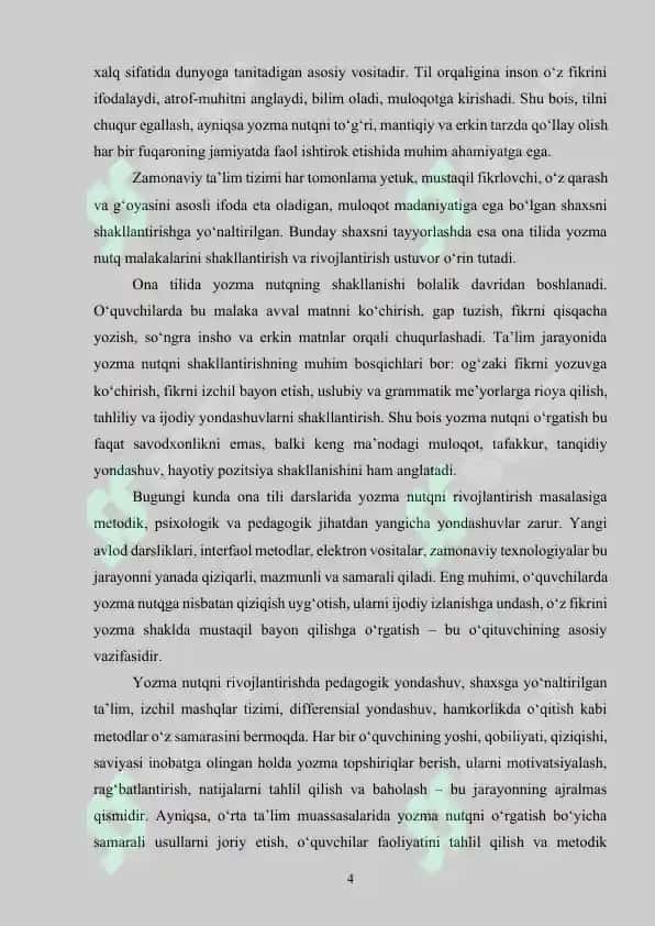 Ona tilida yozma nutqni rivojlantirish usullari 4