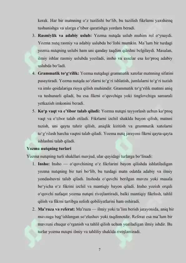Ona tilida yozma nutqni rivojlantirish usullari 7
