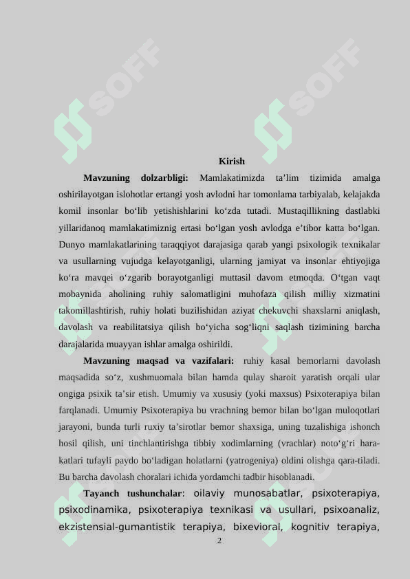 Psixoterapiya turlari (individual, guruhiy, oilaviy).Kurs ishi 2
