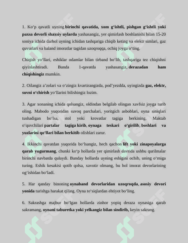 Zilzila paytida nima qilish va nima qilmaslik kerak? 2