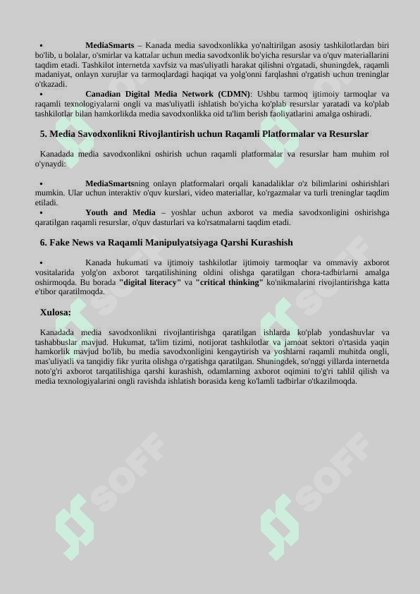 Media savodxonlik borasida Kanada va Singapur davlatida amalga oshirilayotgan ishlar 2