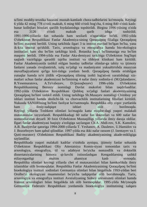 MUSTAQILLIK YILLARIDA QORAQALPOG’ISTON RESPUBLIKASI. 8