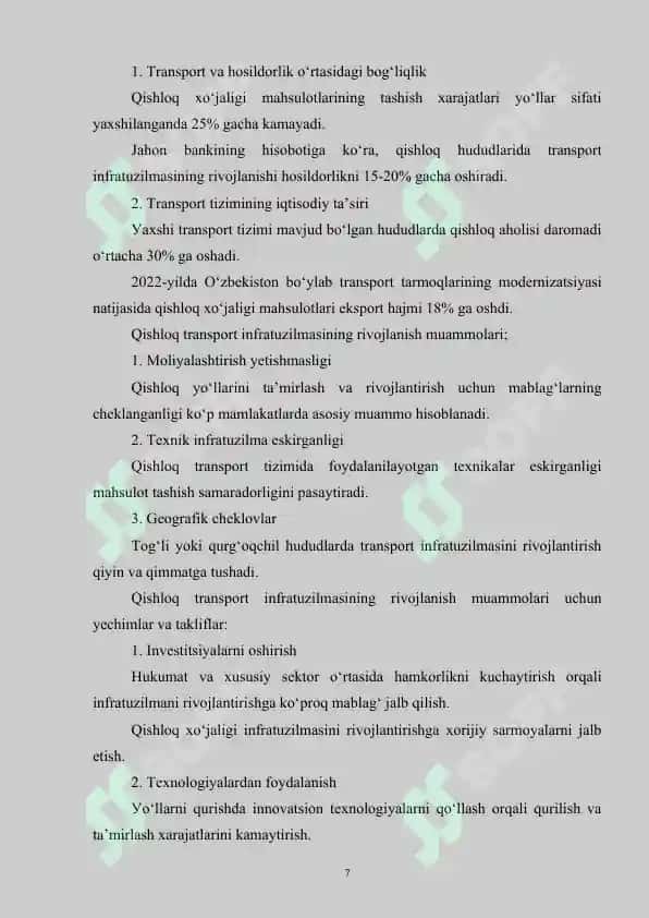 Qishloq Infratuzilmasi va Tadbirkorlik 7