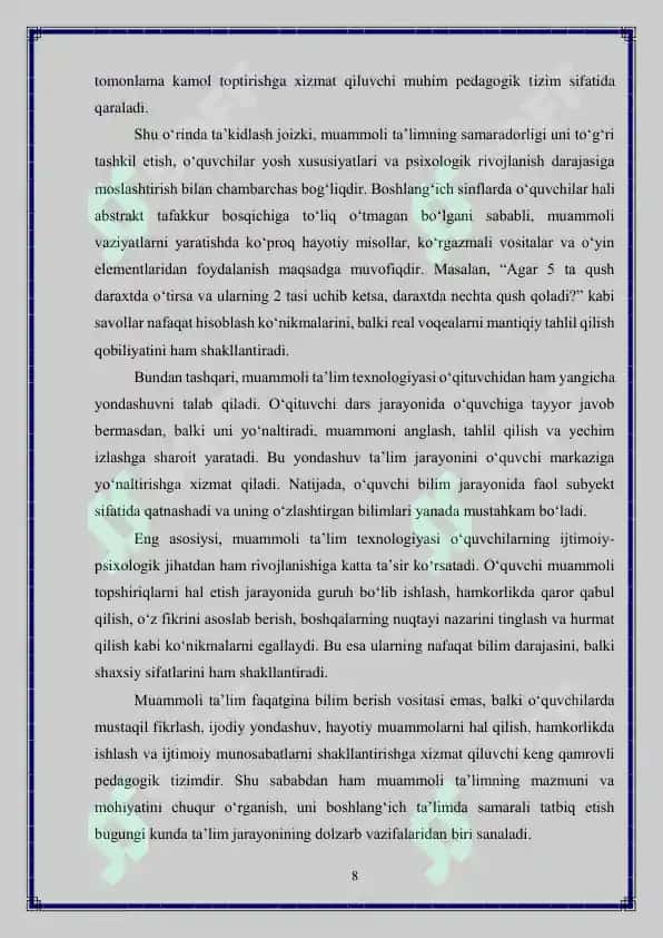 Boshlang‘ich sinflarda muammoli ta‘lim texnologiyalari 8
