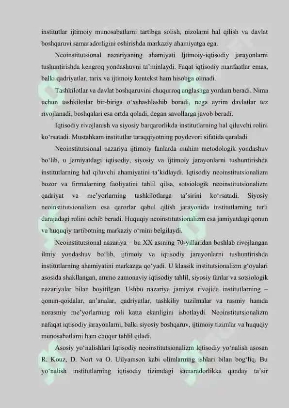 NEOINSTITUTSIONAL NAZARIYANING ASOSIY YOʼNALISHLARI 8