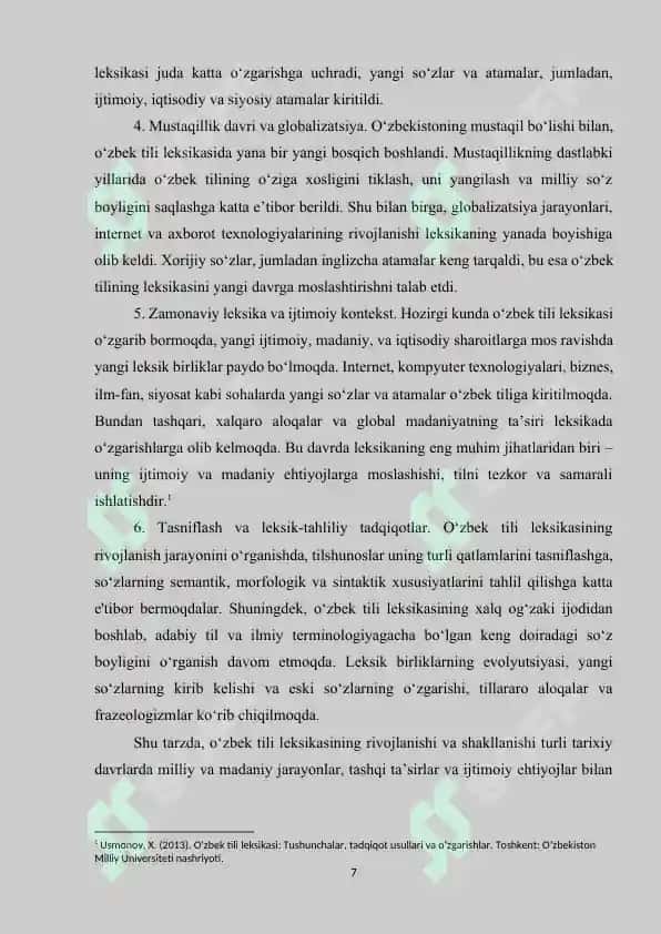 O‘zbek Tili Leksikasining Qullanilish Darajasi Kurs ishi 7