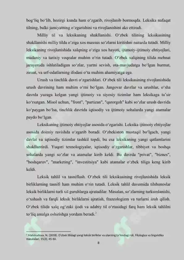 O‘zbek Tili Leksikasining Qullanilish Darajasi Kurs ishi 8