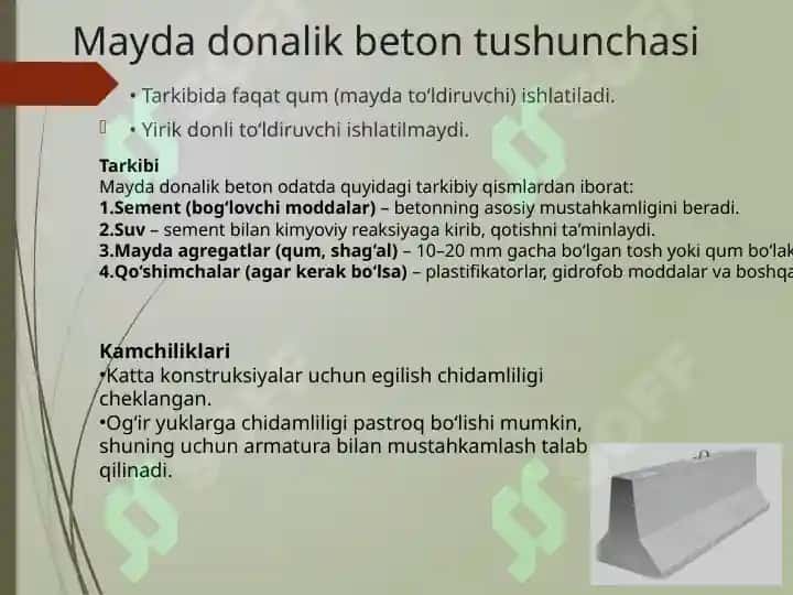 Maydadonalik beton va yengil betonlar tarkibini hisoblash 4