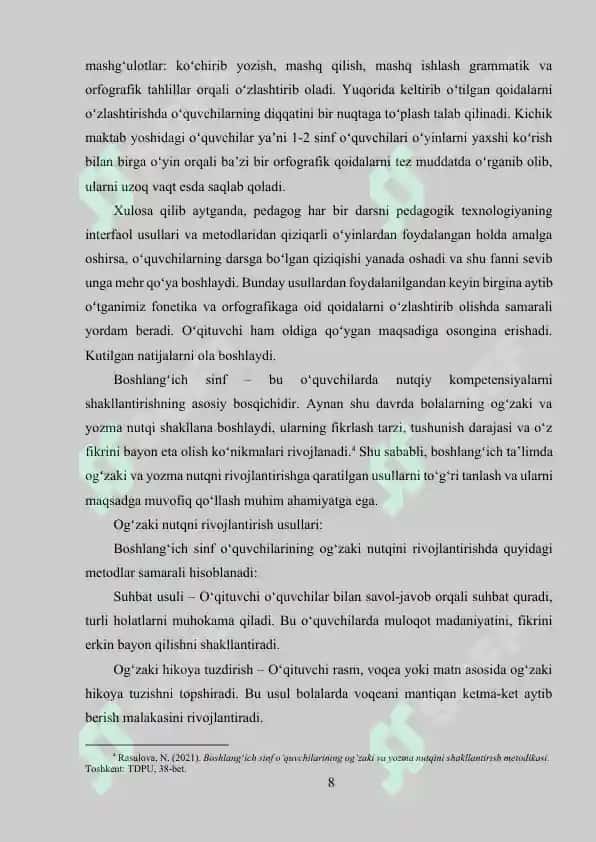 BOSHLANG’ICH SINFLARDA RASMGA QARAB INSHO YOZISH 8