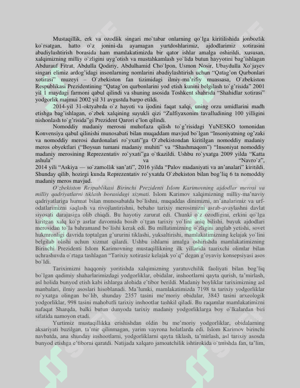 Mustaqillik yillarida Oʻzbekiston madaniy va maʼnaviy taraqqiyoti 6