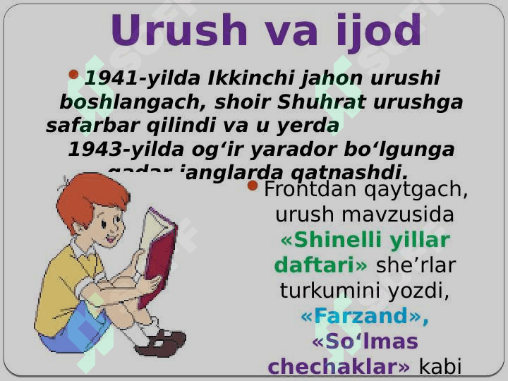 Shuhrat hayoti va ijodi haqida umumiy tasanif 6