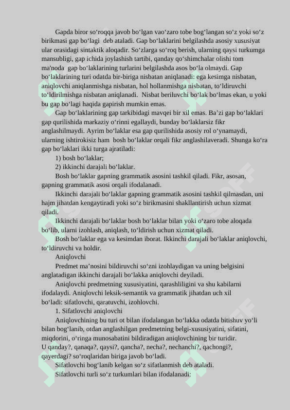 ikkinchi darajali gap bo'laklari. 2